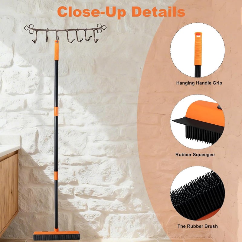 Conliwell Rubber Broom and Carpet Rake for Pet Hair Removal, 49 Inch Three Section Stainless Steel Pole, Hair Removal Tool, Pet Broom and Rubber Putty, Suitable for Blankets, Hardwood Floors, Ceramic Tiles - Image 5